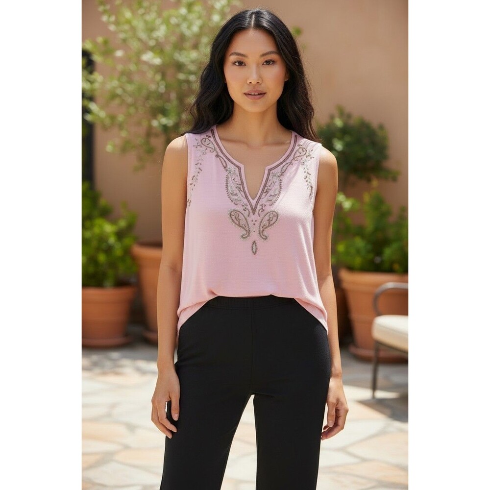 Y2k Vintage Embroidered Sleeveless Cotton Tunic Top Women’s S